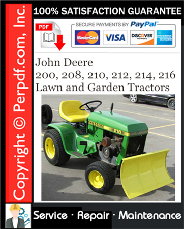 John Deere 200, 208, 210, 212, 214, 216 Lawn and Garden Tractors Service Repair Manual Download