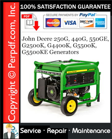 John Deere 250G, 440G, 550GE, G2500K, G4400K, G5500K, G5500KE Generators Service Repair Manual
