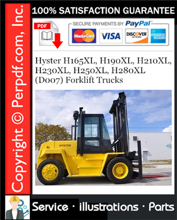 Hyster H165XL, H190XL, H210XL, H230XL, H250XL, H280XL (D007) Forklift Trucks Parts Manual