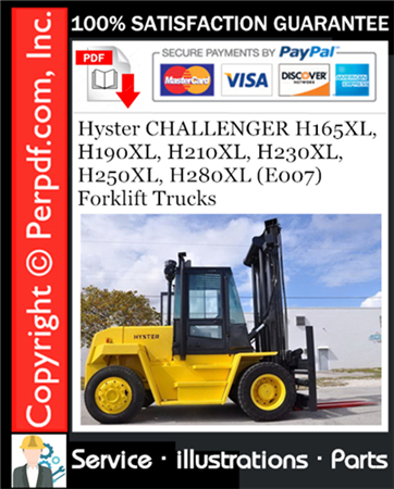 Hyster CHALLENGER H165XL, H190XL, H210XL, H230XL, H250XL, H280XL (E007) Forklift Trucks Parts Manual