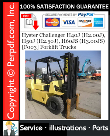 Hyster Challenger H40J (H2.00J), H50J (H2.50J), H60JS (H3.00JS) [F003] Forklift Trucks Parts Manual