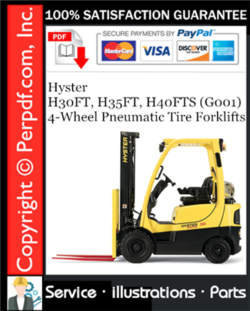 Hyster H30FT, H35FT, H40FTS (G001) 4-Wheel Pneumatic Tire Forklifts Parts Manual