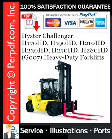 Hyster Challenger H170HD, H190HD, H210HD, H230HD, H250HD, H280HD (G007) Heavy-Duty Forklifts Parts Manual