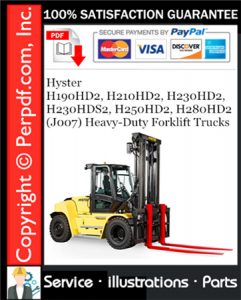 Hyster H190HD2, H210HD2, H230HD2, H230HDS2, H250HD2, H280HD2 (J007) Heavy-Duty Forklift Trucks Parts Manual