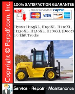 Hyster H165XL, H190XL, H210XL, H230XL, H250XL, H280XL (D007) Forklift Trucks Service Repair Manual