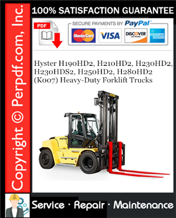 Hyster H190HD2, H210HD2, H230HD2, H230HDS2, H250HD2, H280HD2 (K007) Heavy-Duty Forklift Trucks