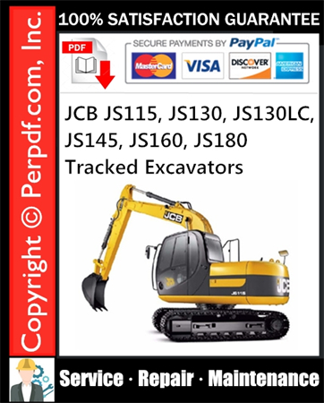 JCB JS115, JS130, JS130LC, JS145, JS160, JS180 Tracked Excavators